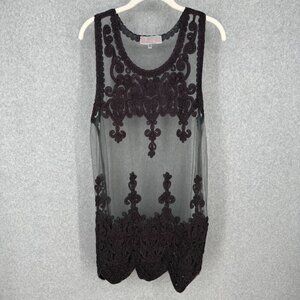 Pretty Angel Lace Sheer Tunic Mini Dress Size L Black Silk Dark Fairy Whimsigoth